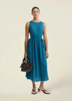 Robe en coton bio | bleu vert rayé