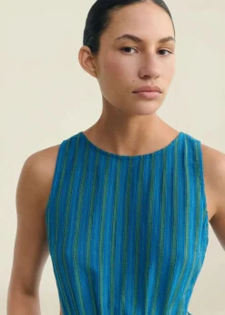 Robe en coton bio | bleu vert rayé