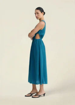 Robe en coton bio | bleu vert rayé
