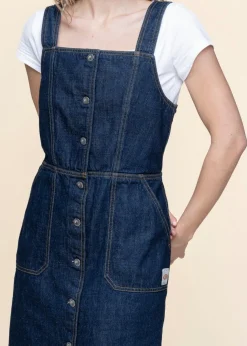 Robe en coton biologique | bleu "mona denim dress 40s redcast - dark blue"