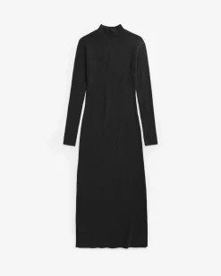 Robe longue côtelée en coton bio | noir "heavy ribbed mock neck dress - true black"