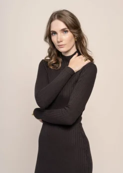 Robe longue côtelée en coton bio | noir 
