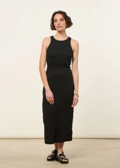 Robe longue côtelée en coton bio | noir "rib dress motala black"