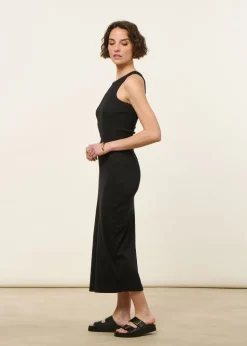 Robe longue côtelée en coton bio | noir "rib dress motala black"