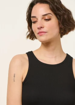 Robe longue côtelée en coton bio | noir 