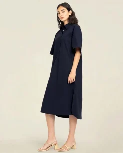 Robe longue en coton bio | marine 