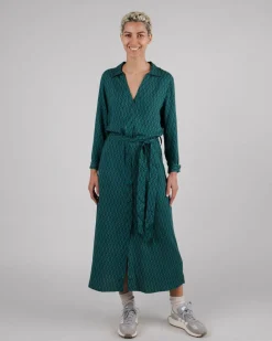 Robe longue en tencel | imprimé vert "sunflower vneck long sleeve dress navy"