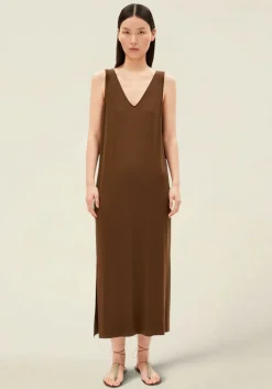 Robe longue en tencel | marron "sleeveless jersey midi dress - dried palm"