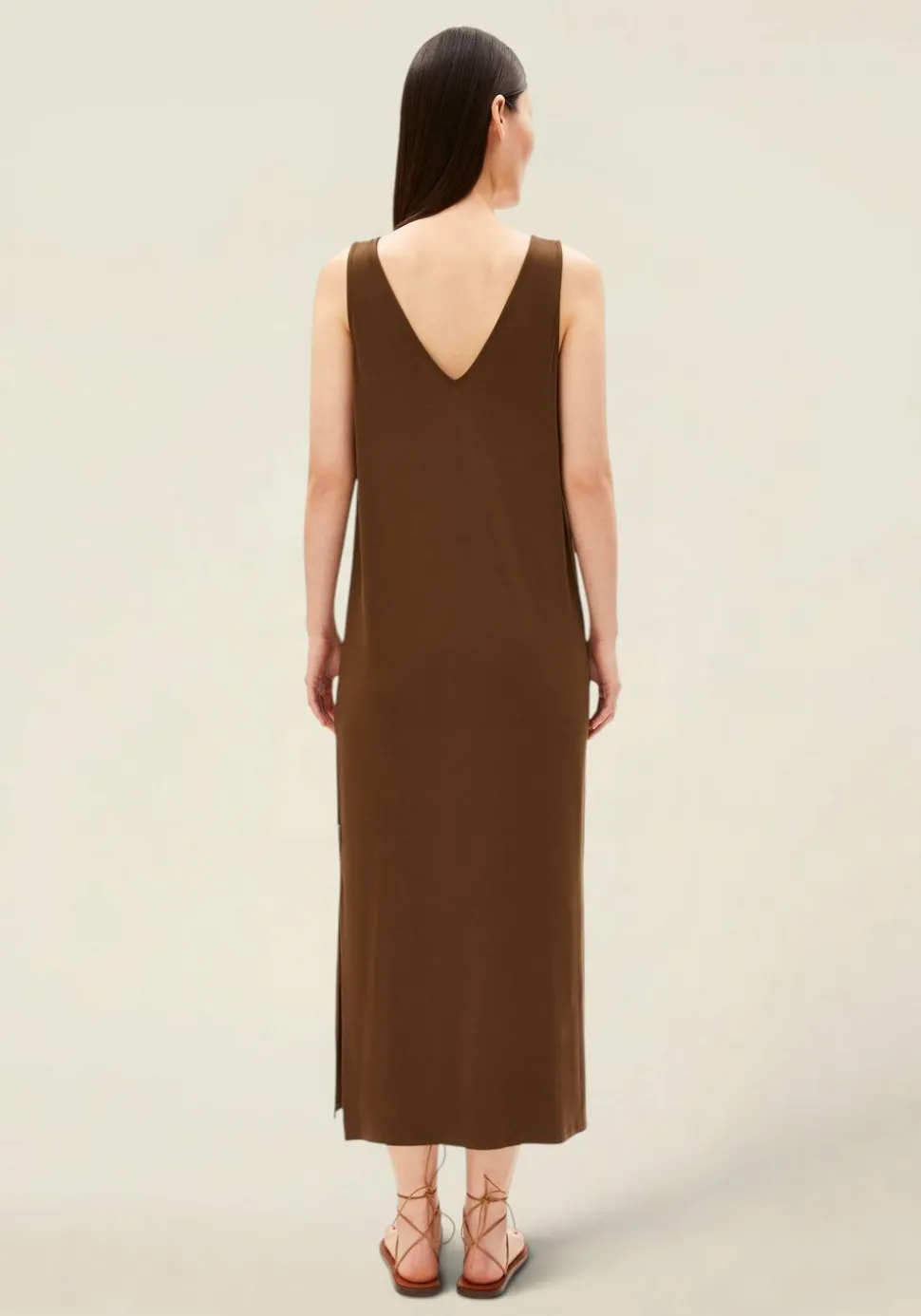 Robe longue en tencel | marron "sleeveless jersey midi dress - dried palm"
