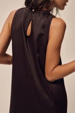 Robe longue satinée en matière upcyclée | marron 