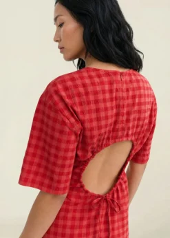 Robe longue seersucker en coton bio | rouge 