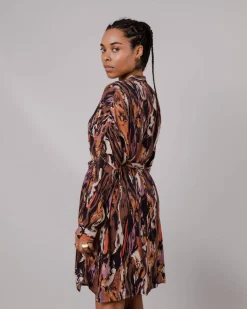 Robe manches longues à motif en ecovero | mulicolore "etna oversize mao dress brown"