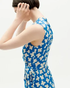 Robe midi à motifs en ecovero | bleu 