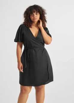 Robe portefeuille en tencel | noir "wrap dress kungshamn black"
