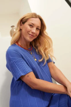 Robe t-shirt plissée coton bio | bleu