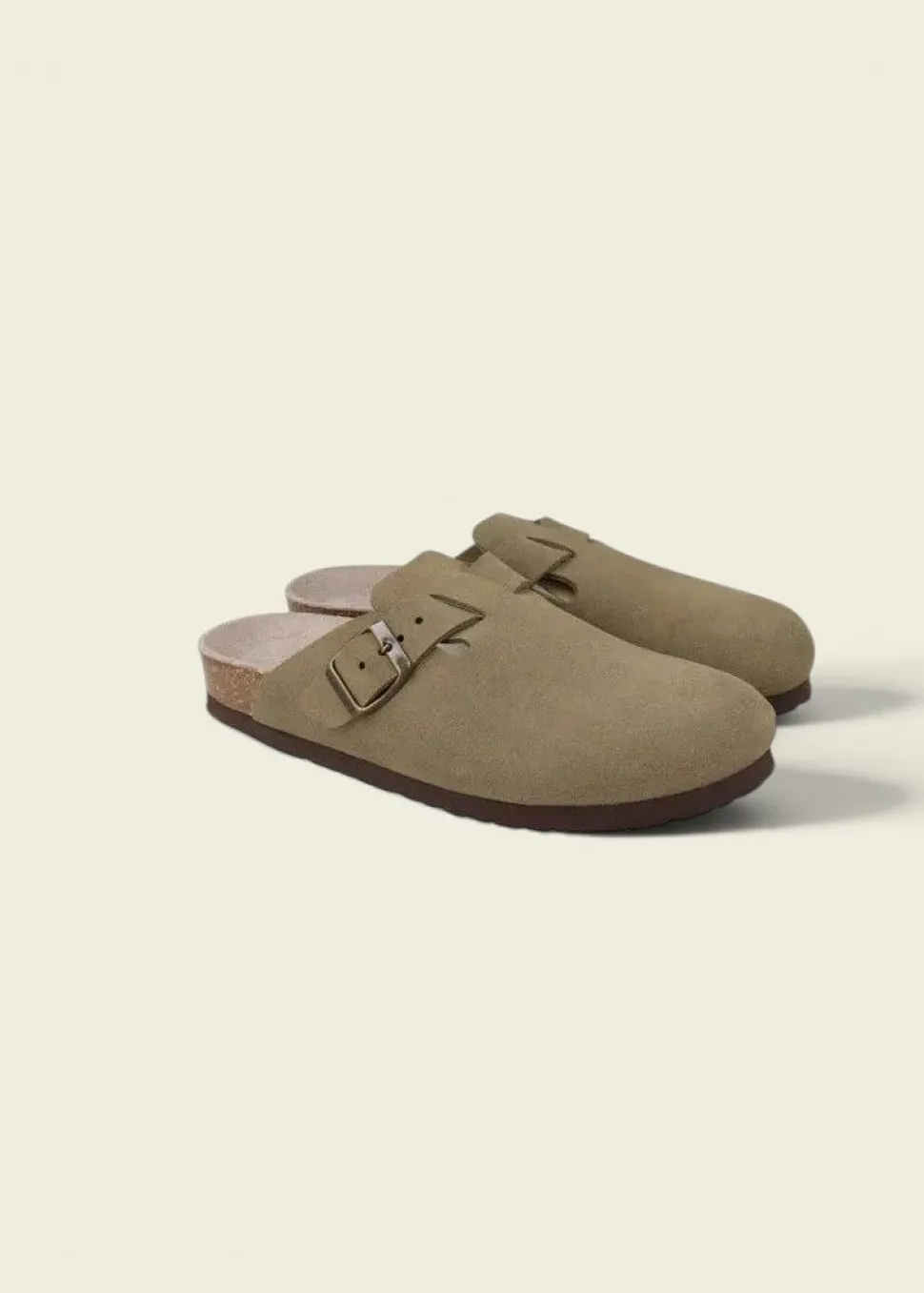 Sabots en cuir certifié | kaki "riva velour kaki"