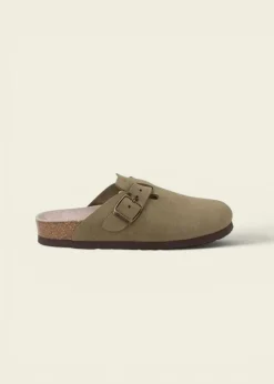 Sabots en cuir certifié | kaki "riva velour kaki"
