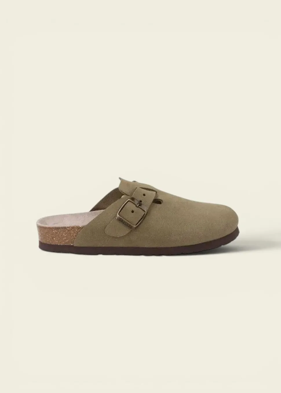 Sabots en cuir certifié | kaki "riva velour kaki"