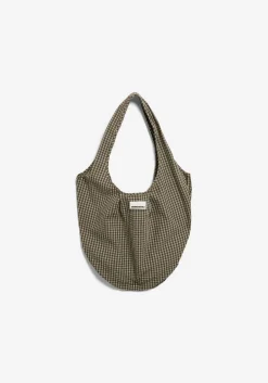 Sac bandoulière en coton bio | vert et marron "vichy seersucker pouch bag w - foam-dried palm"