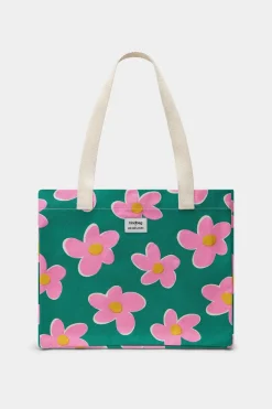 Sac cabas en coton bio | multicolor "claude big flower - vert, rose"