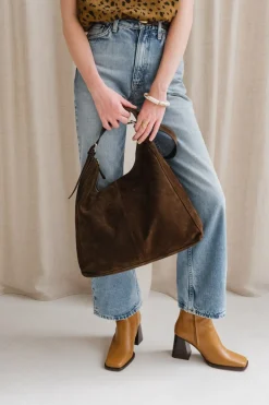 Sac cabas en cuir suède certifié | marron "hilo - coffee"