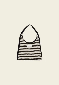 Sac cabas en maille en coton bio | noir et blanc "tote bag knit w - undyed-black"