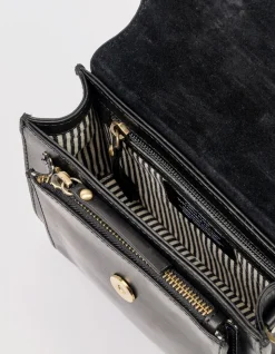 Sac à main bandoulière en cuir certifié | noir "harper mini black classic leather"