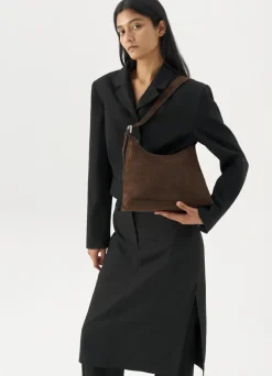 Sac à main en cuir suède certifié | marron "bari - coffee"