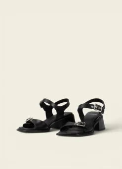 Sandales boucles à talons allure en cuir certifié | noir 