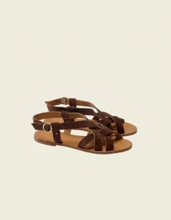 Sandales en cuir certifié | marron "lisa - cuir cognac"