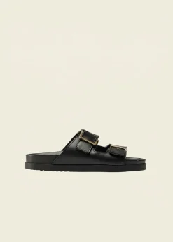 Sandales en cuir certifié | noir "ampio - cuir noir"