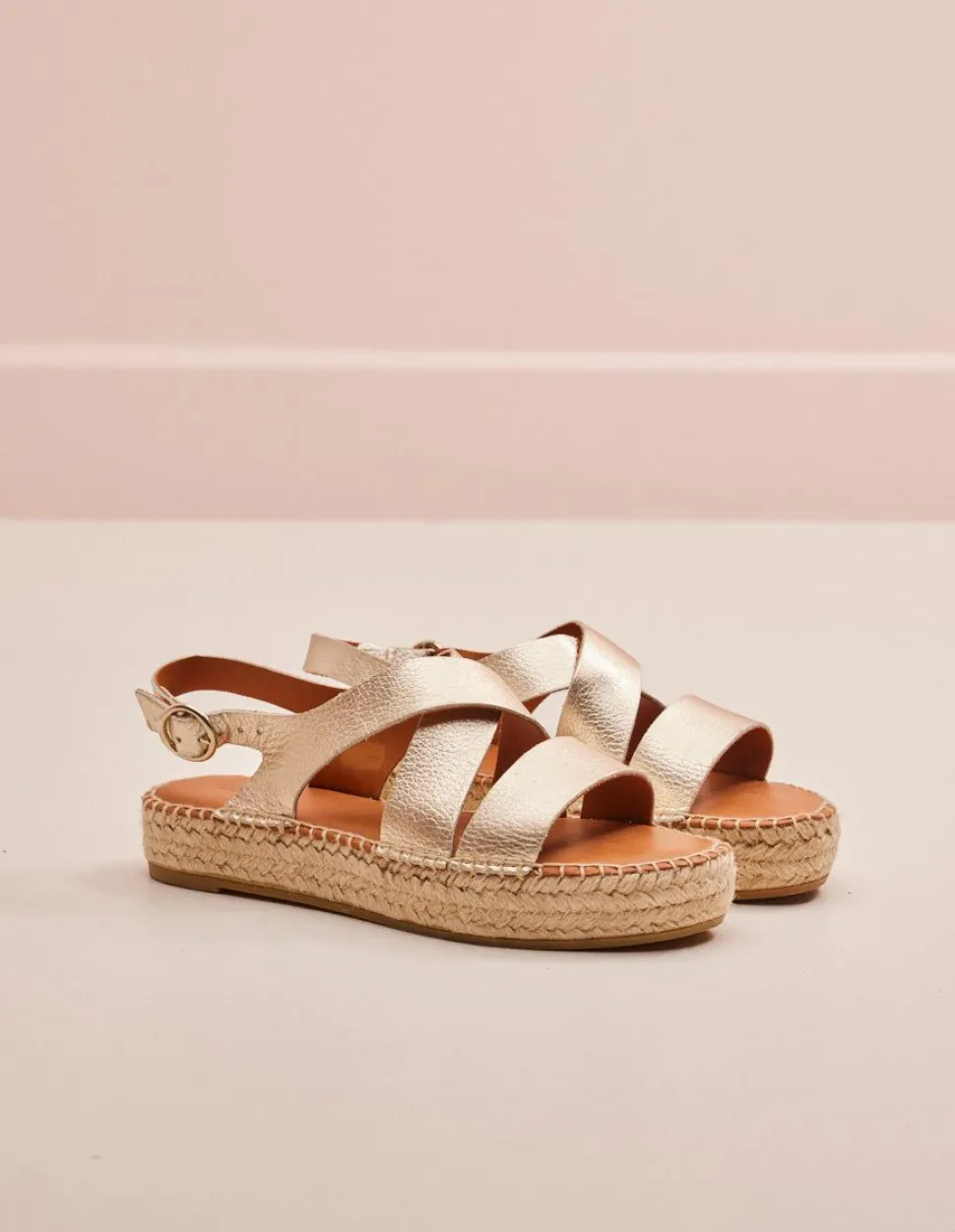 Sandales en cuir grainé | beige "chantal champagne grained leather"