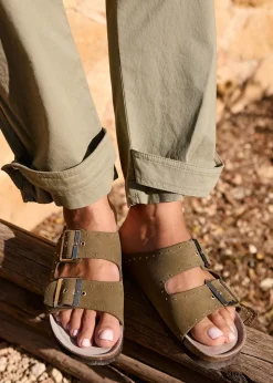 Sandales kaki en cuir certifié | kaki "honolulu lead velour kaki"