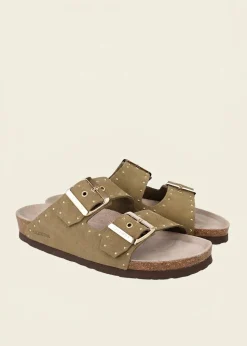 Sandales kaki en cuir certifié | kaki 