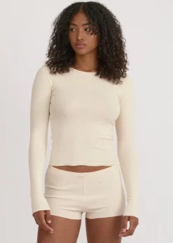 Short de pyjama en coton bio | beige "pointelle shorts - cloud"