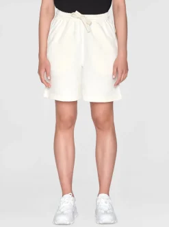Short en coton bio | blanc à motif brodé "loose fit sweat shorts egret"