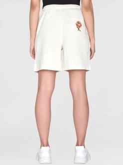 Short en coton bio | blanc à motif brodé "loose fit sweat shorts egret"