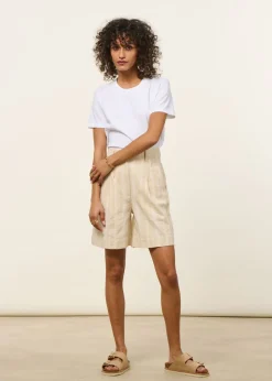 Short large en coton bio | rayé "raw dappled stripes lia shorts"