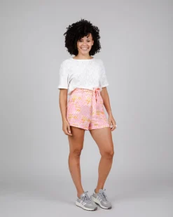 Short rose à motifs en ecovero et lin - dizzy belted short rose