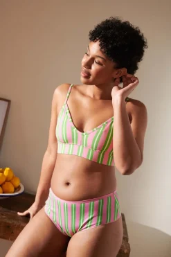 Shorty tanga coton bio | rayures vert et rose