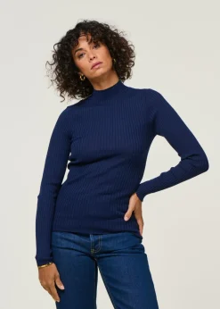 Sous-pull côtelé en coton biologique | bleu "alaania - tinted navy"