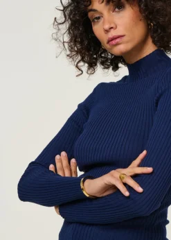 Sous-pull côtelé en coton biologique | bleu 