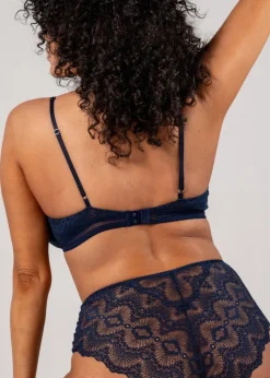 Soutien-gorge en polyamide recyclé | bleu "lace mesh plunge bralette - navy"
