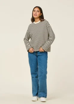 Sweat ample en coton bio | rayé noir et blanc "frankaa maarlen stripe undyed black"
