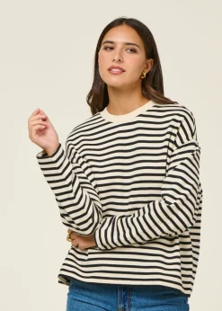 Sweat ample en coton bio | rayé noir et blanc 