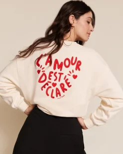 Sweat brodé en coton bio | crème 