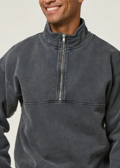 Sweat camionneur col zippé en coton bio | noir 
