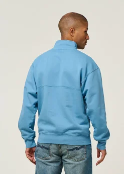 Sweat camionneur col zippé en coton bio | bleu "seaside blue"