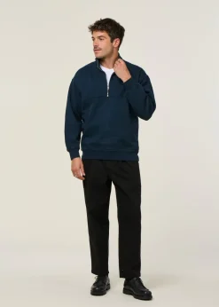 Sweat camionneur col zippé en coton bio | marine 