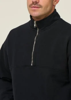 Sweat camionneur col zippé en coton bio | noir "deep black"